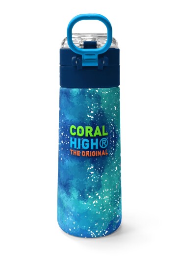 Coral High Kids Lacivert Mavi Kurt Desenli Pipetli ve Direkt İçim Çelik Termos 500 ml 31945 - 4