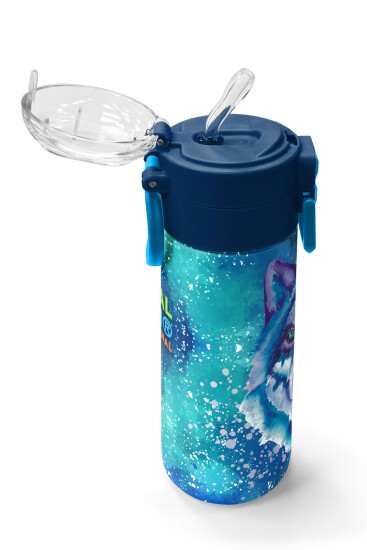 Coral High Kids Lacivert Mavi Kurt Desenli Pipetli ve Direkt İçim Çelik Termos 500 ml 31945 - 5