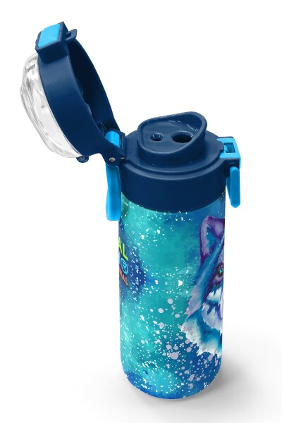 Coral High Kids Lacivert Mavi Kurt Desenli Pipetli ve Direkt İçim Çelik Termos 500 ml 31945 - 6