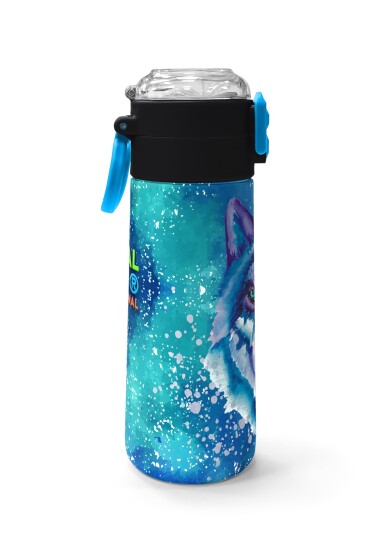 Coral High Kids Lacivert Mavi Kurt Desenli Pipetli ve Direkt İçim Çelik Termos 500 ml 31945 - 2