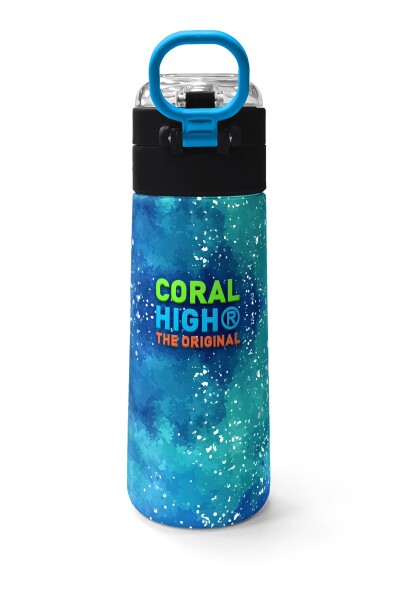 Coral High Kids Lacivert Mavi Kurt Desenli Pipetli ve Direkt İçim Çelik Termos 500 ml 31945 - 4