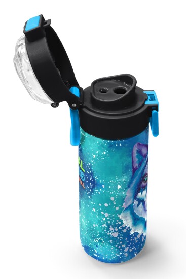 Coral High Kids Lacivert Mavi Kurt Desenli Pipetli ve Direkt İçim Çelik Termos 500 ml 31945 - 6
