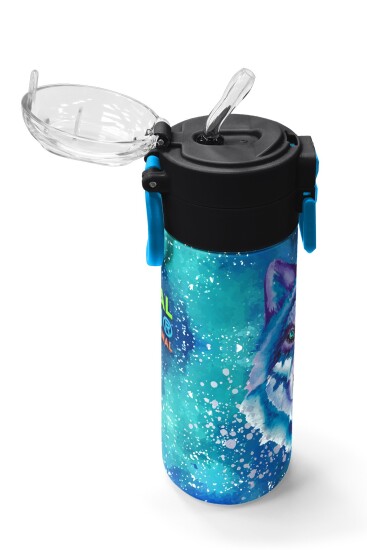 Coral High Kids Lacivert Mavi Kurt Desenli Pipetli ve Direkt İçim Çelik Termos 500 ml 31945 - 5