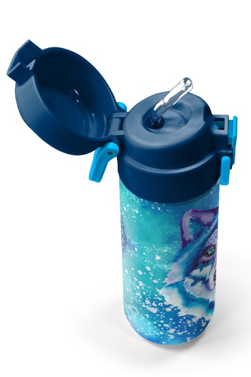 Coral High Kids Lacivert Mavi Kurt Desenli Pipetli ve Direkt İçim Çelik Termos 500 ml 31945 - 2