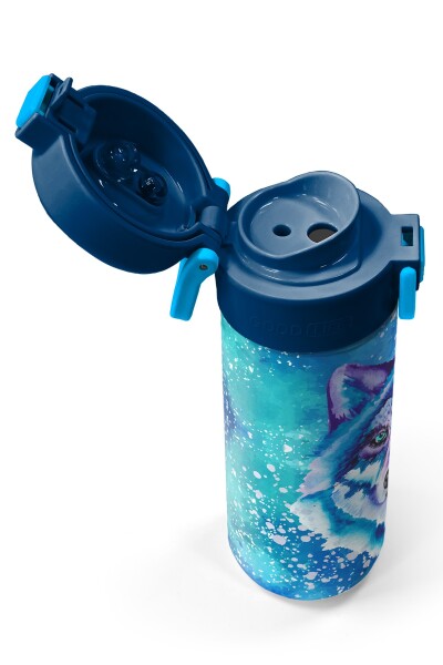 Coral High Kids Lacivert Mavi Kurt Desenli Pipetli ve Direkt İçim Çelik Termos 500 ml 31945 - 3