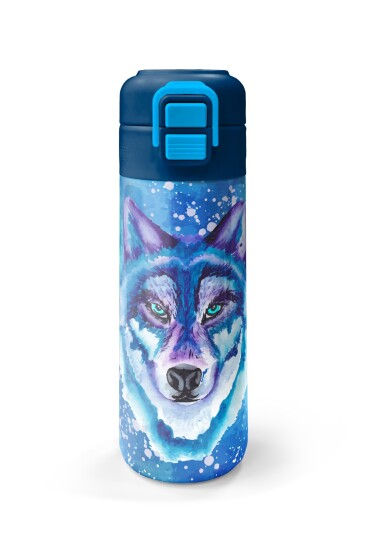 Coral High Kids Lacivert Mavi Kurt Desenli Pipetli ve Direkt İçim Çelik Termos 500 ml 31945 - 4
