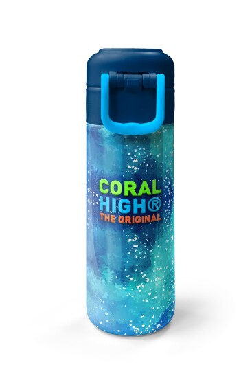 Coral High Kids Lacivert Mavi Kurt Desenli Pipetli ve Direkt İçim Çelik Termos 500 ml 31945 - 7
