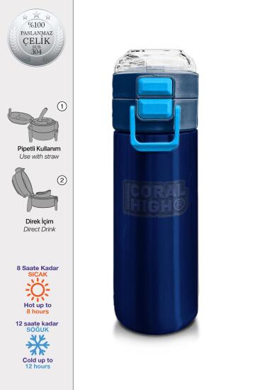Coral High Kids Lacivert Mavi Pipetli ve Direkt İçim Çelik Termos 500 ml 31828 - Coral High KIDS