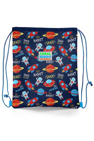 Coral High Kids Lacivert Mavi Uzay Desenli İpli Büzgülü Sırt Çantası 22457 - 1