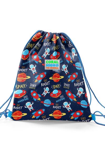 Coral High Kids Lacivert Mavi Uzay Desenli İpli Büzgülü Sırt Çantası 22457 - 2