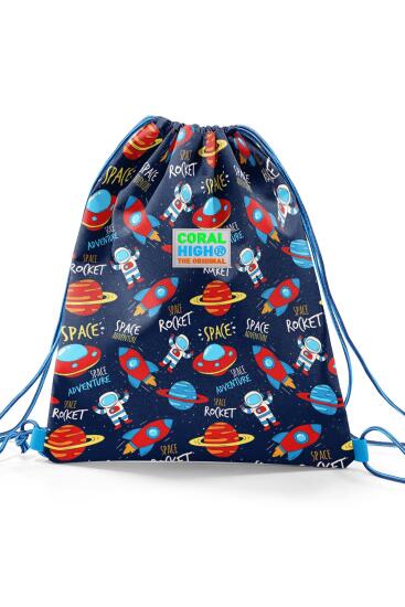 Coral High Kids Lacivert Mavi Uzay Desenli İpli Büzgülü Sırt Çantası 22457 - 2