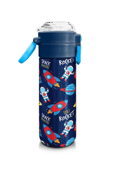 Coral High Kids Lacivert Mavi Uzay Desenli Pipetli ve Direkt İçim Çelik Termos 500 ml 31917 - 2