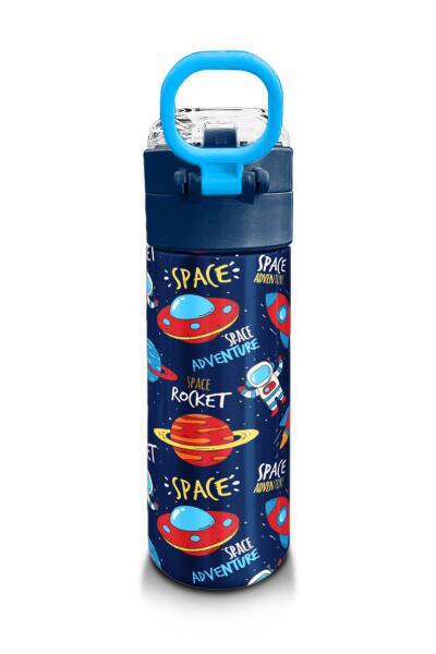 Coral High Kids Lacivert Mavi Uzay Desenli Pipetli ve Direkt İçim Çelik Termos 500 ml 31917 - 3