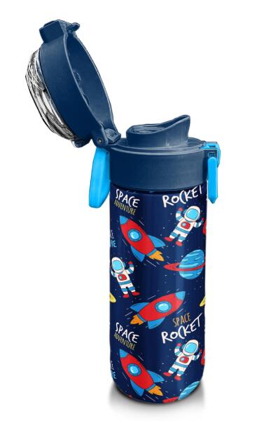 Coral High Kids Lacivert Mavi Uzay Desenli Pipetli ve Direkt İçim Çelik Termos 500 ml 31917 - 6