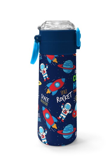 Coral High Kids Lacivert Mavi Uzay Desenli Pipetli ve Direkt İçim Çelik Termos 500 ml 31917 - 2