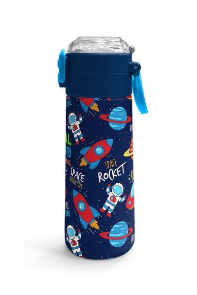 Coral High Kids Lacivert Mavi Uzay Desenli Pipetli ve Direkt İçim Çelik Termos 500 ml 31917 - 3