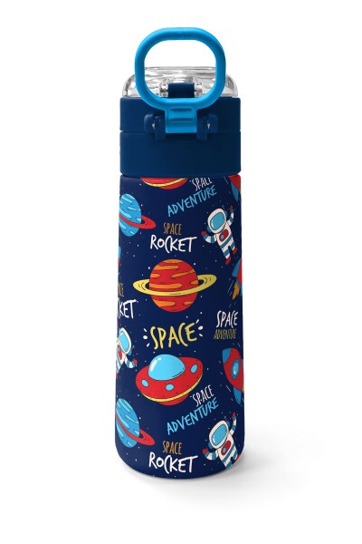 Coral High Kids Lacivert Mavi Uzay Desenli Pipetli ve Direkt İçim Çelik Termos 500 ml 31917 - 4