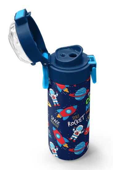 Coral High Kids Lacivert Mavi Uzay Desenli Pipetli ve Direkt İçim Çelik Termos 500 ml 31917 - 6