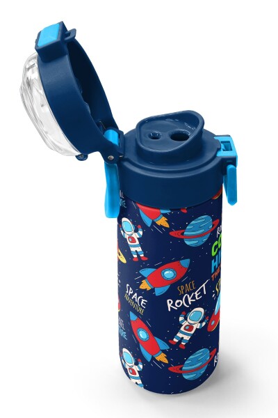 Coral High Kids Lacivert Mavi Uzay Desenli Pipetli ve Direkt İçim Çelik Termos 500 ml 31917 - 6