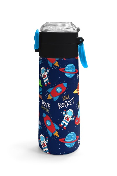 Coral High Kids Lacivert Mavi Uzay Desenli Pipetli ve Direkt İçim Çelik Termos 500 ml 31917 - 3