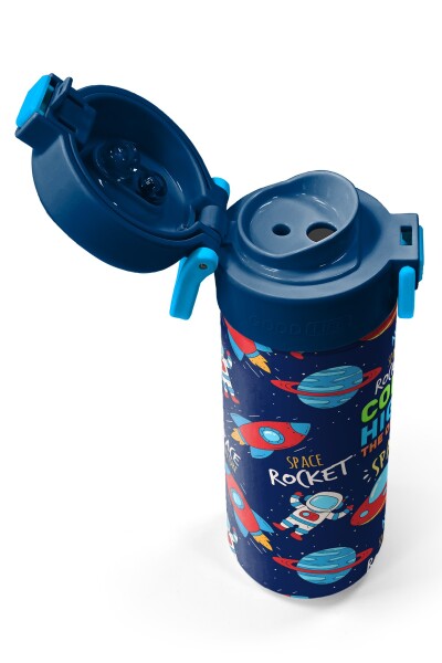 Coral High Kids Lacivert Mavi Uzay Desenli Pipetli ve Direkt İçim Çelik Termos 500 ml 31917 - 3