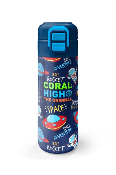Coral High Kids Lacivert Mavi Uzay Desenli Pipetli ve Direkt İçim Çelik Termos 500 ml 31917 - 4