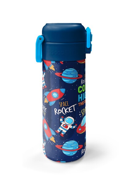 Coral High Kids Lacivert Mavi Uzay Desenli Pipetli ve Direkt İçim Çelik Termos 500 ml 31917 - 5