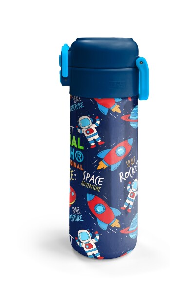 Coral High Kids Lacivert Mavi Uzay Desenli Pipetli ve Direkt İçim Çelik Termos 500 ml 31917 - 6