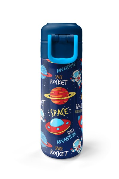 Coral High Kids Lacivert Mavi Uzay Desenli Pipetli ve Direkt İçim Çelik Termos 500 ml 31917 - 7