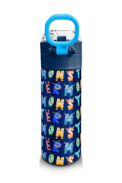 Coral High Kids Lacivert Neon Sarı Desenli Pipetli ve Direkt İçim Çelik Termos 500 ml 31935 - 3
