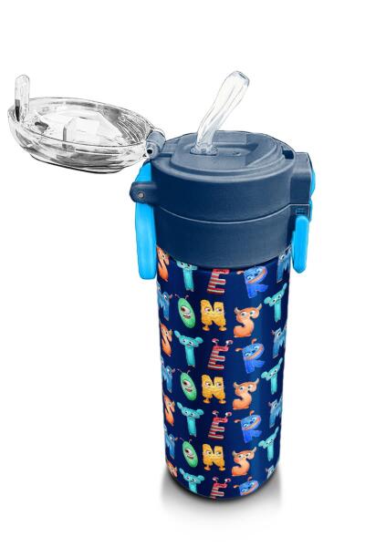 Coral High Kids Lacivert Neon Sarı Desenli Pipetli ve Direkt İçim Çelik Termos 500 ml 31935 - 5