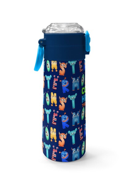Coral High Kids Lacivert Neon Sarı Desenli Pipetli ve Direkt İçim Çelik Termos 500 ml 31935 - 3