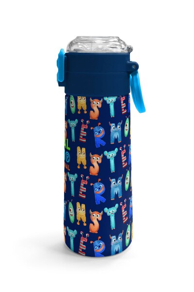Coral High Kids Lacivert Neon Sarı Desenli Pipetli ve Direkt İçim Çelik Termos 500 ml 31935 - 4