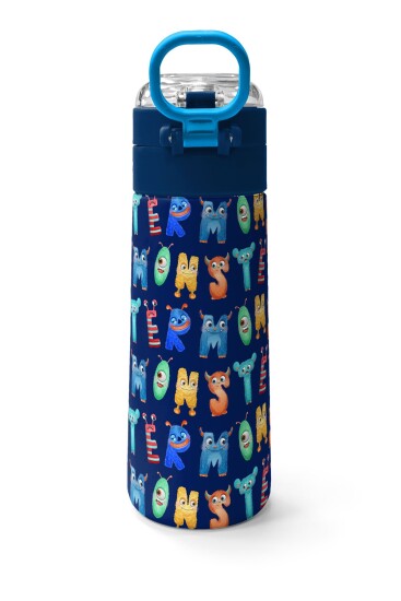 Coral High Kids Lacivert Neon Sarı Desenli Pipetli ve Direkt İçim Çelik Termos 500 ml 31935 - 5