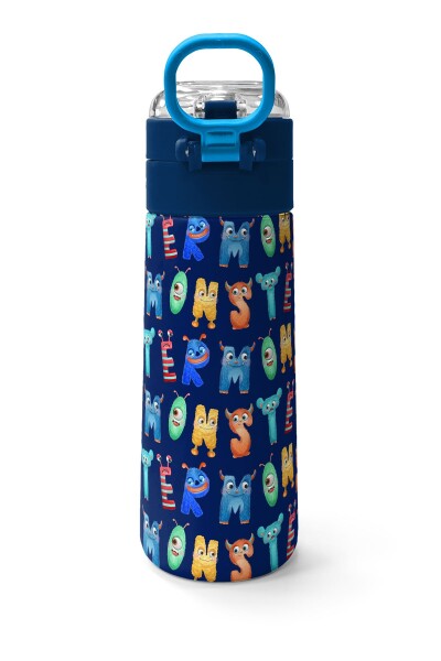 Coral High Kids Lacivert Neon Sarı Desenli Pipetli ve Direkt İçim Çelik Termos 500 ml 31935 - 5