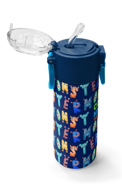 Coral High Kids Lacivert Neon Sarı Desenli Pipetli ve Direkt İçim Çelik Termos 500 ml 31935 - 6