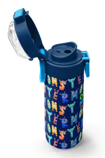 Coral High Kids Lacivert Neon Sarı Desenli Pipetli ve Direkt İçim Çelik Termos 500 ml 31935 - 7