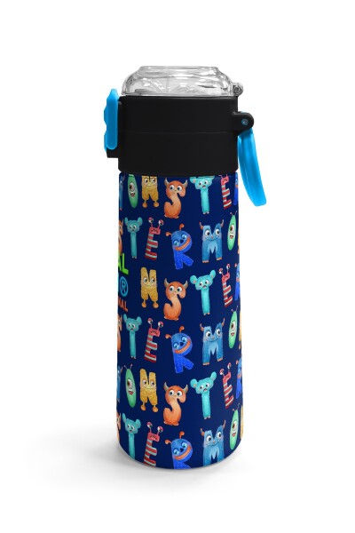 Coral High Kids Lacivert Neon Sarı Desenli Pipetli ve Direkt İçim Çelik Termos 500 ml 31935 - 4