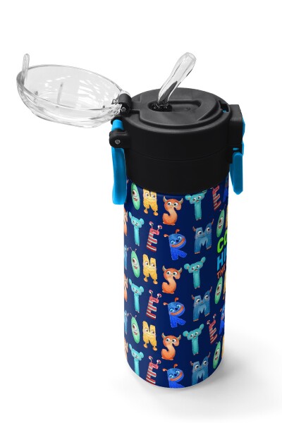 Coral High Kids Lacivert Neon Sarı Desenli Pipetli ve Direkt İçim Çelik Termos 500 ml 31935 - 6