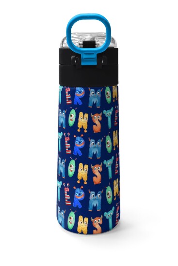 Coral High Kids Lacivert Neon Sarı Desenli Pipetli ve Direkt İçim Çelik Termos 500 ml 31935 - 5