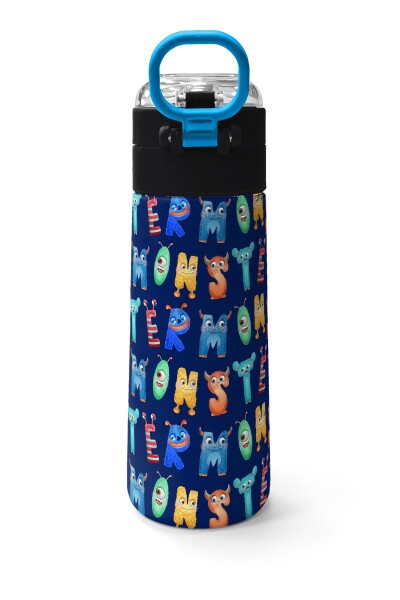 Coral High Kids Lacivert Neon Sarı Desenli Pipetli ve Direkt İçim Çelik Termos 500 ml 31935 - 5