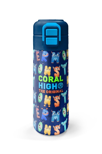Coral High Kids Lacivert Neon Sarı Desenli Pipetli ve Direkt İçim Çelik Termos 500 ml 31935 - 5