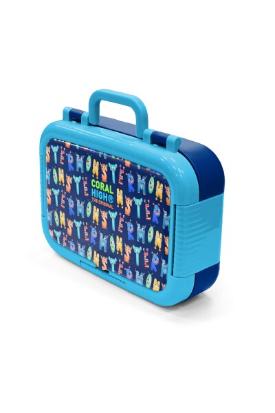 Coral High Kids Lacivert Neon Sarı Monster Desenli Paslanmaz Çelik Beslenme Kabı 39242 - 4
