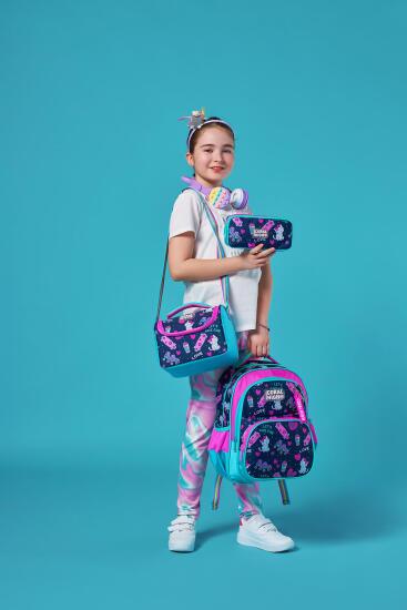Coral High Kids Lacivert Pembe Kedili Paten Desenli 3'lü Okul Çanta Seti SET0123658 - 2