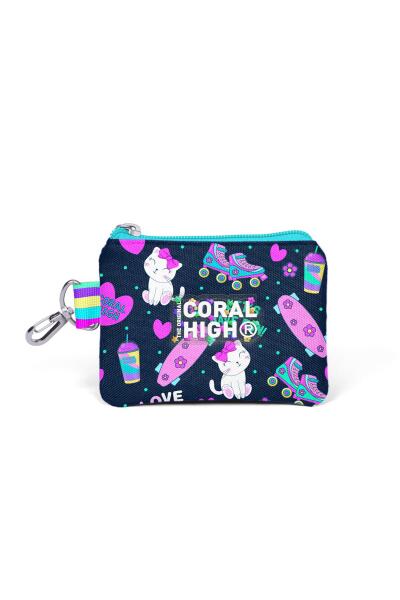 Coral High Kids Lacivert Pembe Kedili Paten Desenli Bozuk Para Çantası 21917 - 1