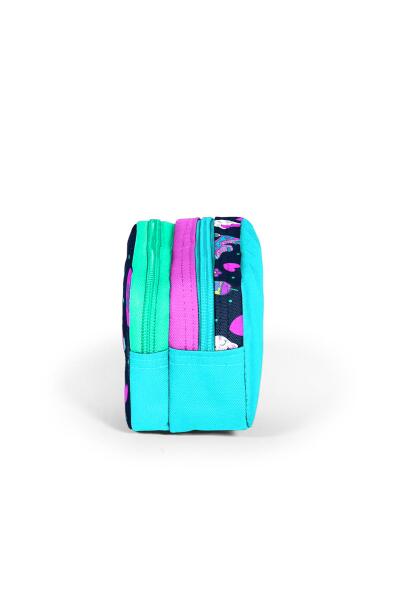 Coral High Kids Lacivert Pembe Kedili Paten Desenli İki Bölmeli Kalem Çantası 12091 - 2