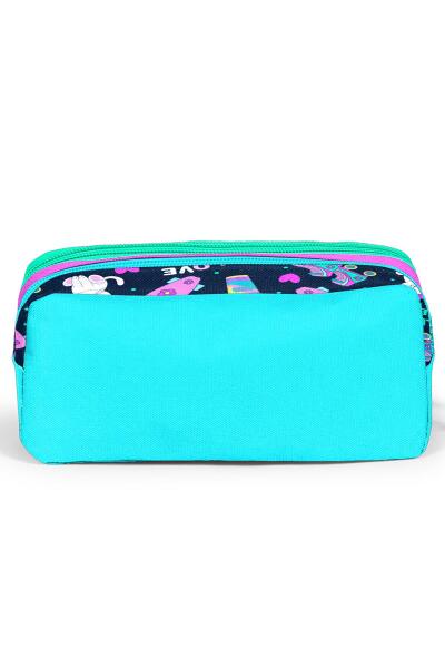 Coral High Kids Lacivert Pembe Kedili Paten Desenli İki Bölmeli Kalem Çantası 12091 - 3
