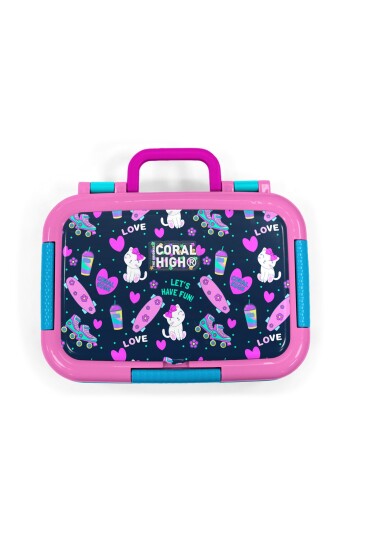 Coral High Kids Lacivert Pembe Kedili Paten Desenli Paslanmaz Çelik Beslenme Kabı 39311 - 5