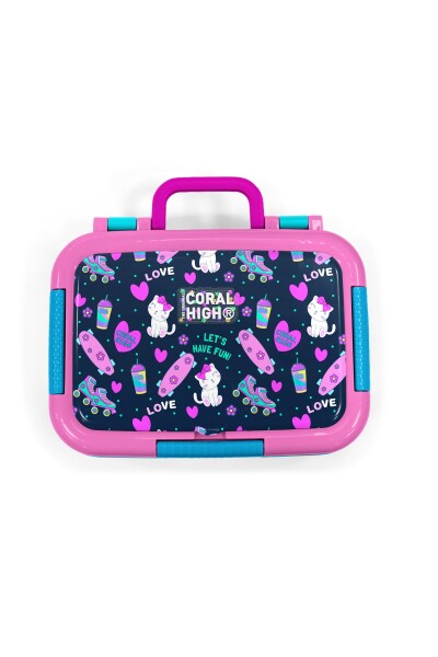 Coral High Kids Lacivert Pembe Kedili Paten Desenli Paslanmaz Çelik Beslenme Kabı 39311 - 5