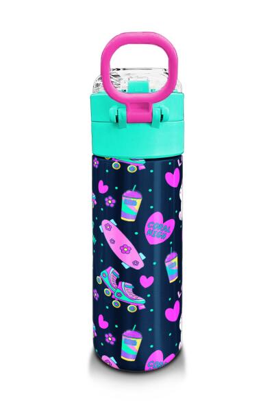 Coral High Kids Lacivert Pembe Kedili Paten Desenli Pipetli ve Direkt İçim Çelik Termos 500 ml 31983 - 3